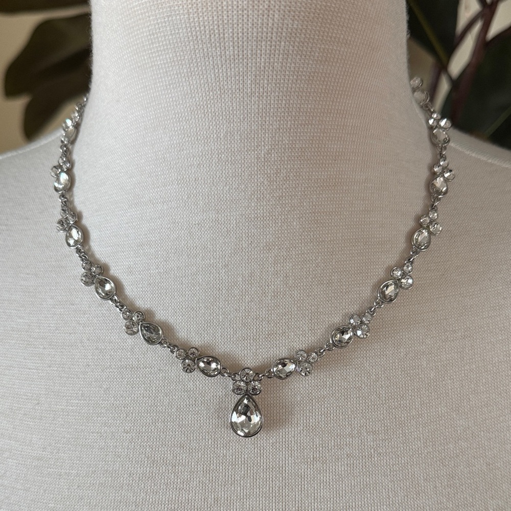 Charter Club Elegant Silver Plated Crystal Teardrop Necklace